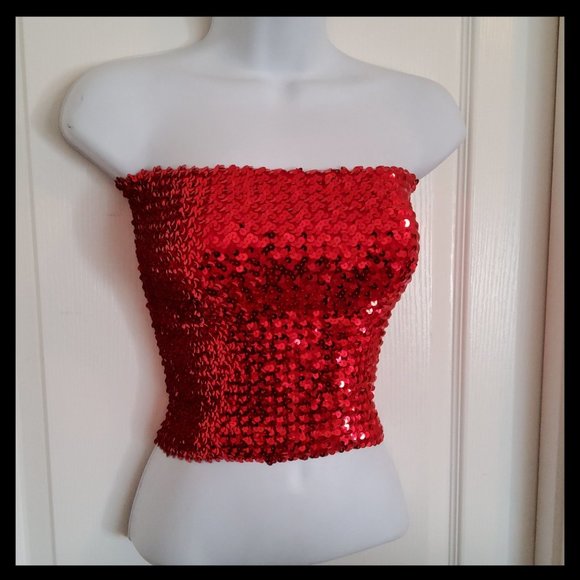 Tops - Red Sequin Strapless Tube Top